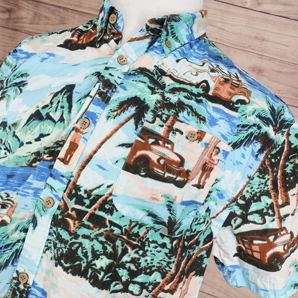 FREE NATURE SHORT SLEEVE 100% COTTON FLORAL PALM TREE HAWAIIAN SHIRT MENS L - Picture 2 of 7